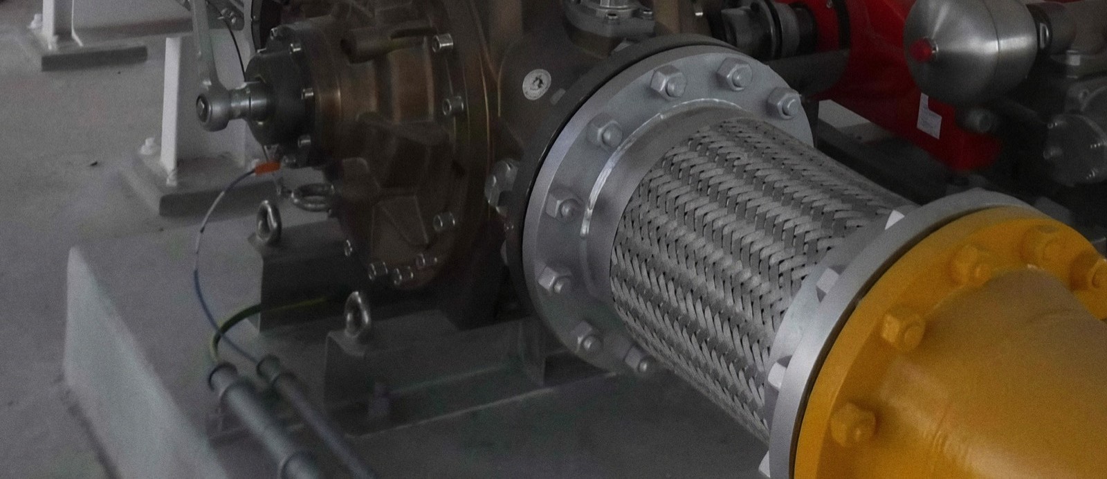 FireDos foam proportioner skid with braided flexible connector and actuated valve, installed at a Thai industrial site